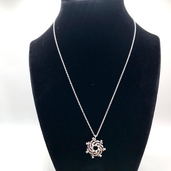 Talbots Sterling Silver Necklace w/ Leaf Vine Pendant CZ Cubic Zirconia Accents - Picture 1 of 8